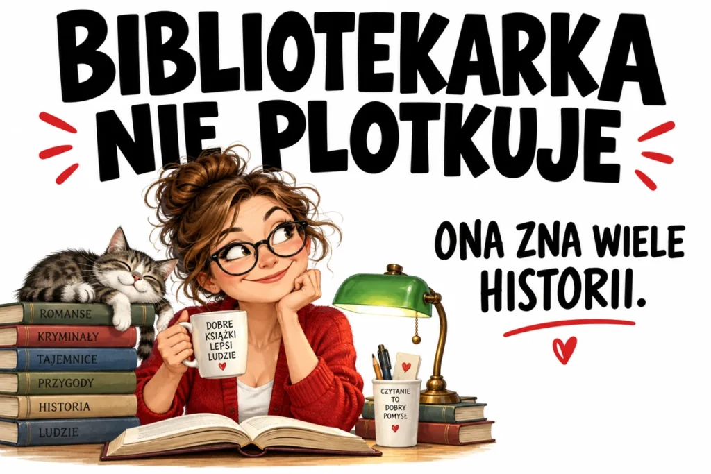 BIBLIOTEKARKA NIE PLOTKUJE — ONA ZNA WIELE HISTORII. | tabliczka Bogler 30 × 20 cm