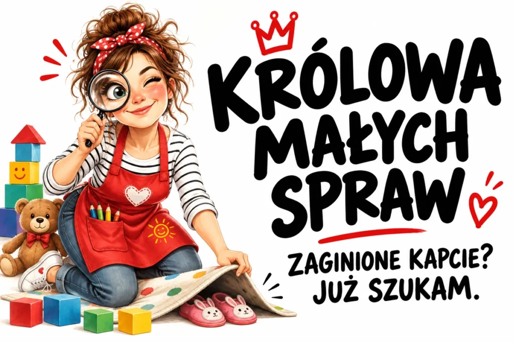 KRÓLOWA MAŁYCH SPRAW — ZAGINIONE KAPCIE? JUŻ SZUKAM. | tabliczka Bogler 30 × 20 cm