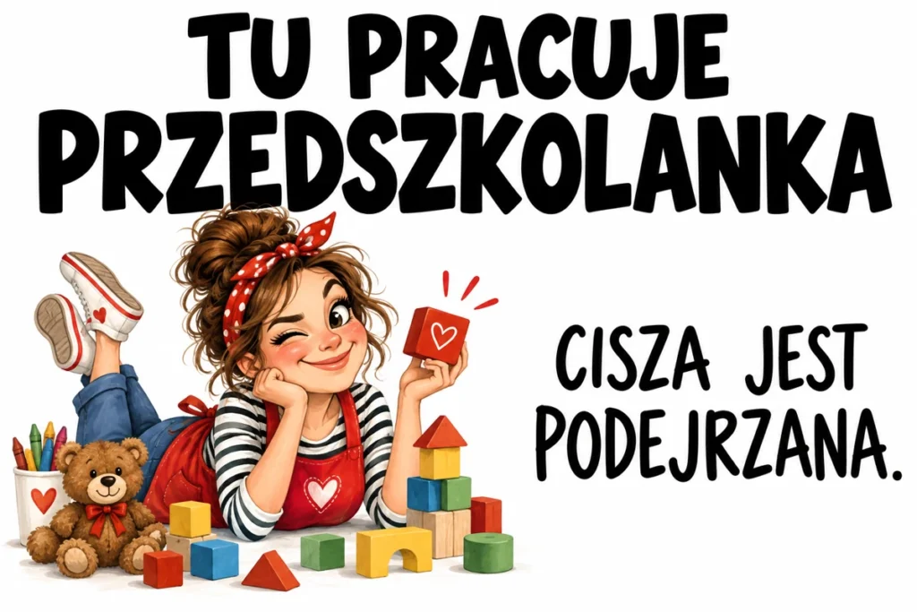 TU PRACUJE PRZEDSZKOLANKA — CISZA JEST PODEJRZANA. | tabliczka Bogler 30 × 20 cm