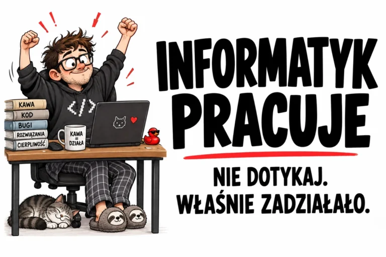 INFORMATYK PRACUJE — NIE DOTYKAJ. WŁAŚNIE ZADZIAŁAŁO. | tabliczka Bogler 30 × 20 cm