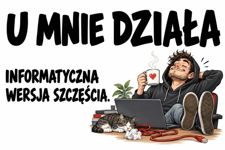 U MNIE DZIAŁA — INFORMATYCZNA WERSJA SZCZĘŚCIA. | tabliczka Bogler 30 × 20 cm