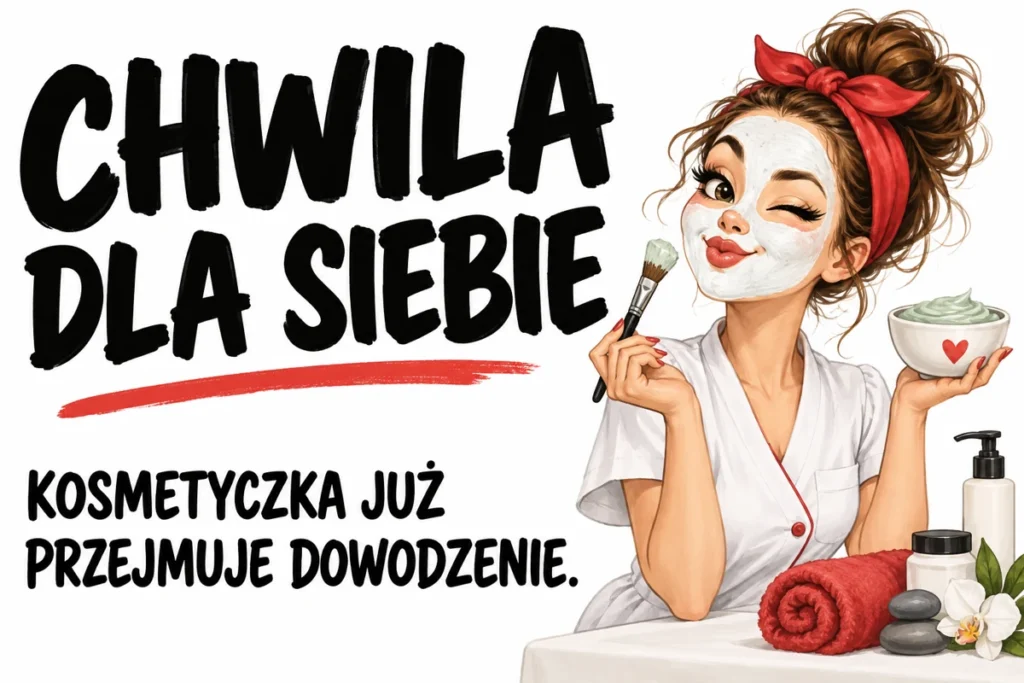 CHWILA DLA SIEBIE — KOSMETYCZKA JUŻ PRZEJMUJE DOWODZENIE. | tabliczka Bogler 30 × 20 cm