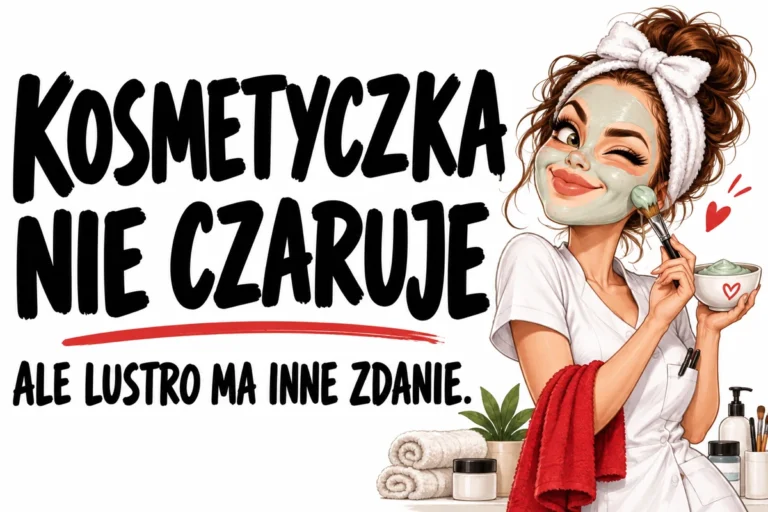 KOSMETYCZKA NIE CZARUJE — ALE LUSTRO MA INNE ZDANIE. | tabliczka Bogler 30 × 20 cm
