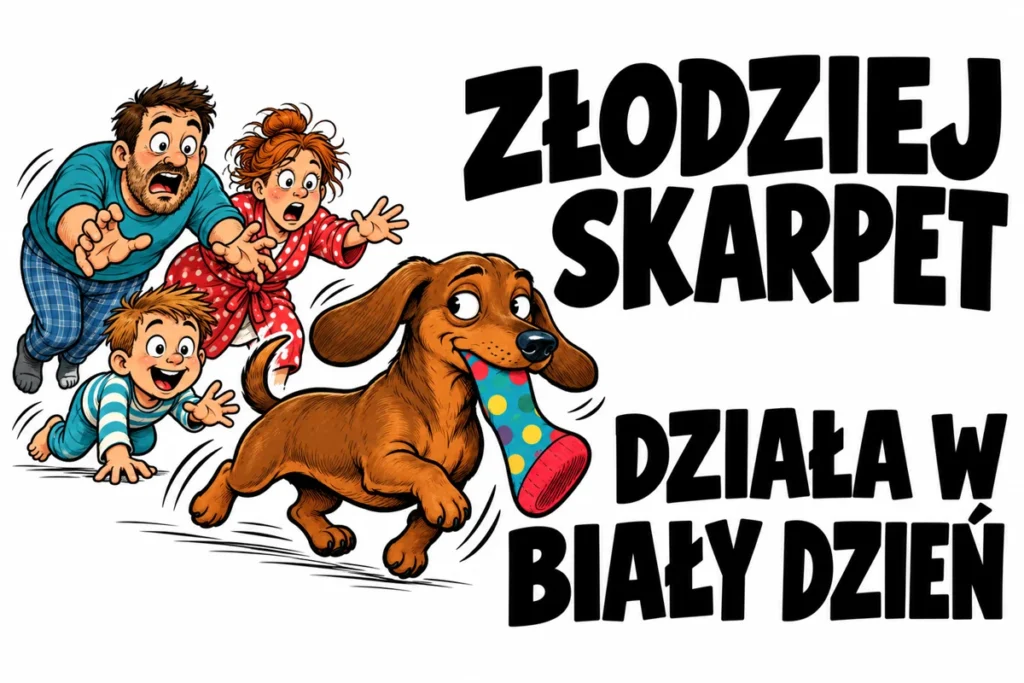 ZŁODZIEJ SKARPET — DZIAŁA W BIAŁY DZIEŃ | tabliczka Bogler 30 × 20 cm