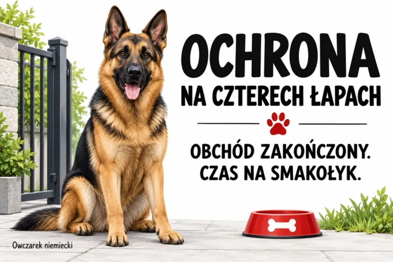 OCHRONA NA CZTERECH ŁAPACH — OBCHÓD ZAKOŃCZONY. CZAS NA SMAKOŁYK. | tabliczka Bogler 30 × 20 cm
