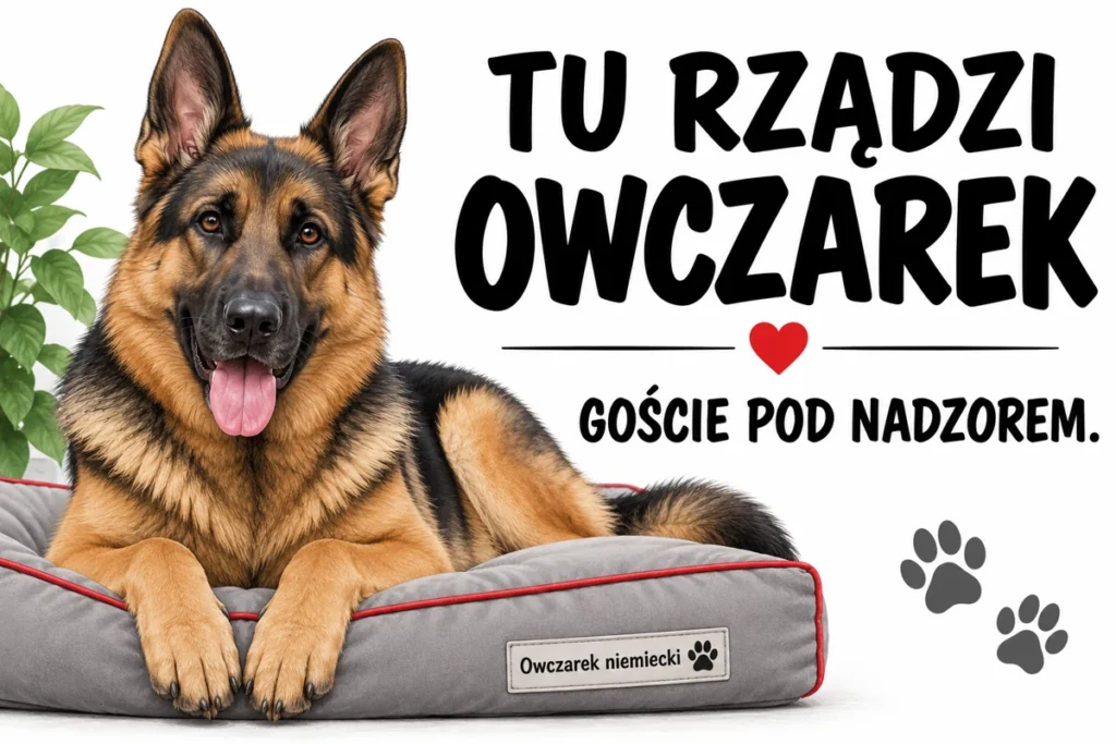 TU RZĄDZI OWCZAREK — GOŚCIE POD NADZOREM. | tabliczka Bogler 30 × 20 cm