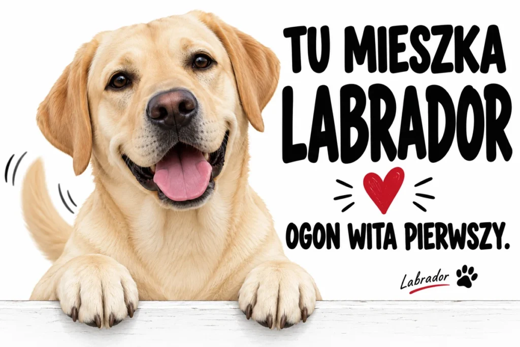TU MIESZKA LABRADOR — OGON WITA PIERWSZY. | tabliczka Bogler 30 × 20 cm