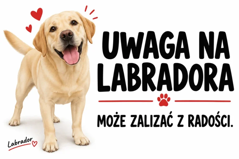 UWAGA NA LABRADORA — MOŻE ZALIZAĆ Z RADOŚCI. | tabliczka Bogler 30 × 20 cm