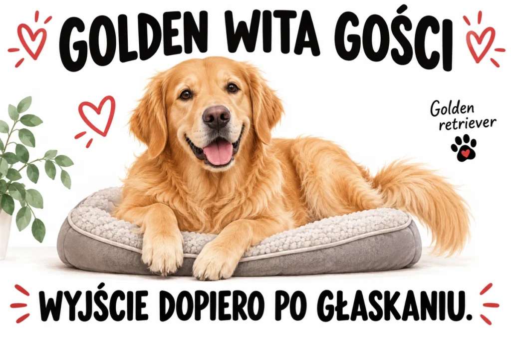 GOLDEN WITA GOŚCI — WYJŚCIE DOPIERO PO GŁASKANIU. | tabliczka Bogler 30 × 20 cm
