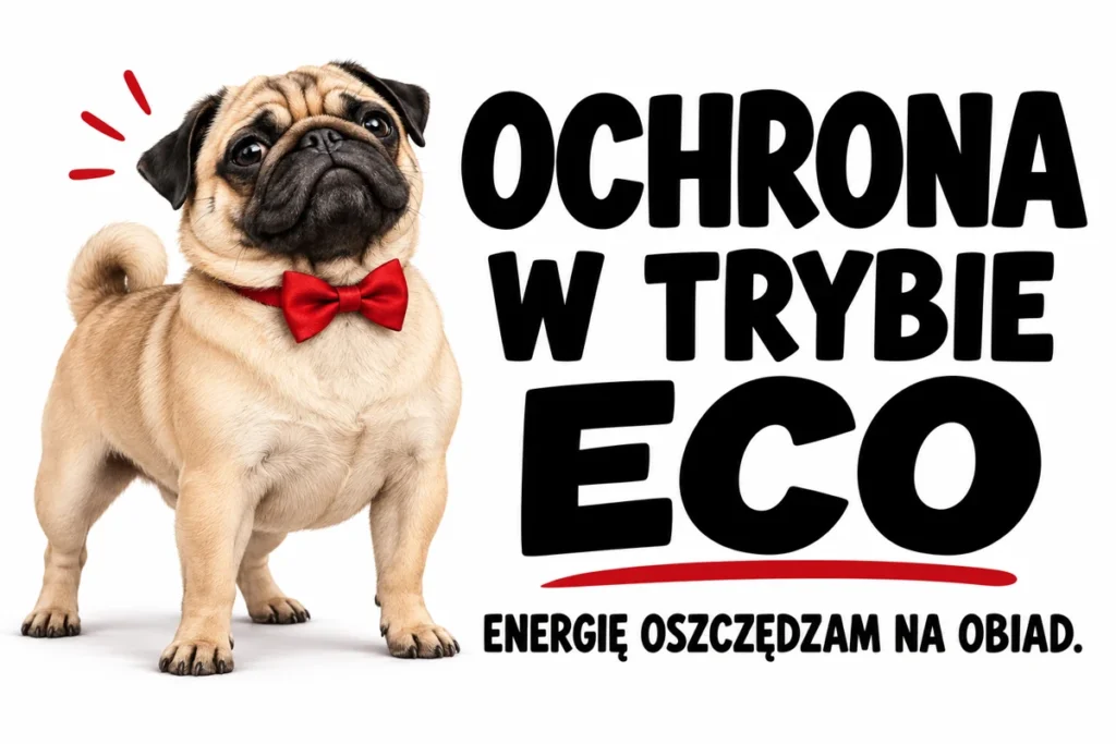 OCHRONA W TRYBIE ECO — ENERGIĘ OSZCZĘDZAM NA OBIAD. | tabliczka Bogler 30 × 20 cm