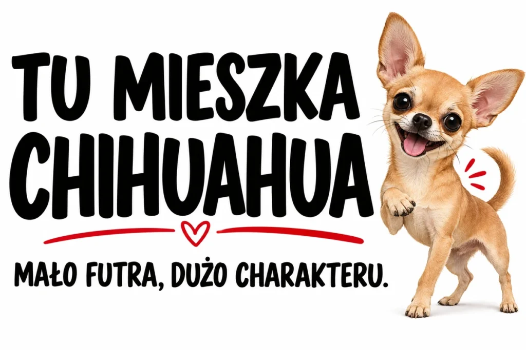 TU MIESZKA CHIHUAHUA — MAŁO FUTRA, DUŻO CHARAKTERU. | tabliczka Bogler 30 × 20 cm