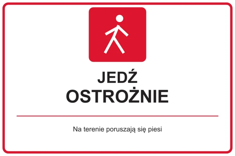 JEDŹ OSTROŻNIE — Na terenie poruszają się piesi | tabliczka Bogler 30 × 20 cm