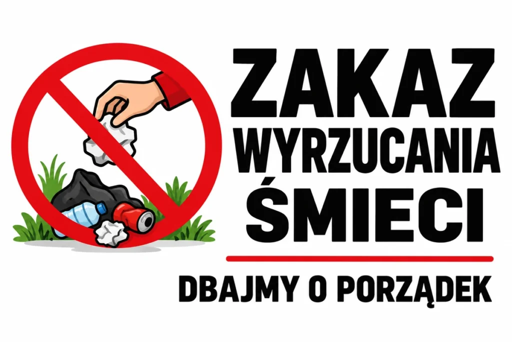 ZAKAZ WYRZUCANIA ŚMIECI — DBAJMY O PORZĄDEK | tabliczka Bogler 30 × 20 cm