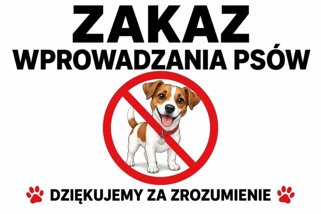 ZAKAZ WPROWADZANIA PSÓW — DZIĘKUJEMY ZA ZROZUMIENIE | tabliczka Bogler 30 × 20 cm