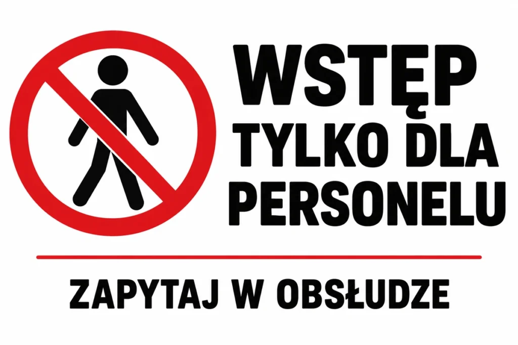 WSTĘP TYLKO DLA PERSONELU — ZAPYTAJ W OBSŁUDZE | tabliczka Bogler 30 × 20 cm