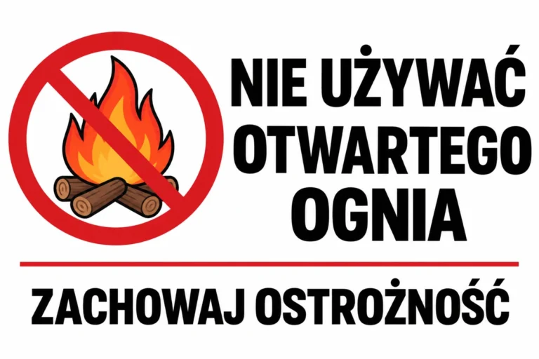NIE UŻYWAĆ OTWARTEGO OGNIA — ZACHOWAJ OSTROŻNOŚĆ | tabliczka Bogler 30 × 20 cm
