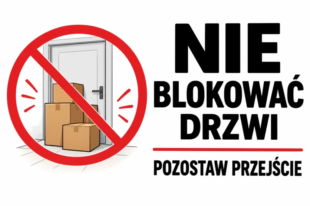 NIE BLOKOWAĆ DRZWI — POZOSTAW PRZEJŚCIE | tabliczka Bogler 30 × 20 cm