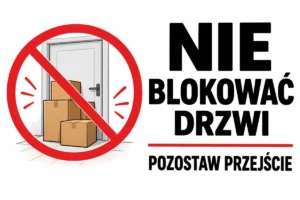 NIE BLOKOWAĆ DRZWI — POZOSTAW PRZEJŚCIE | tabliczka Bogler 30 × 20 cm