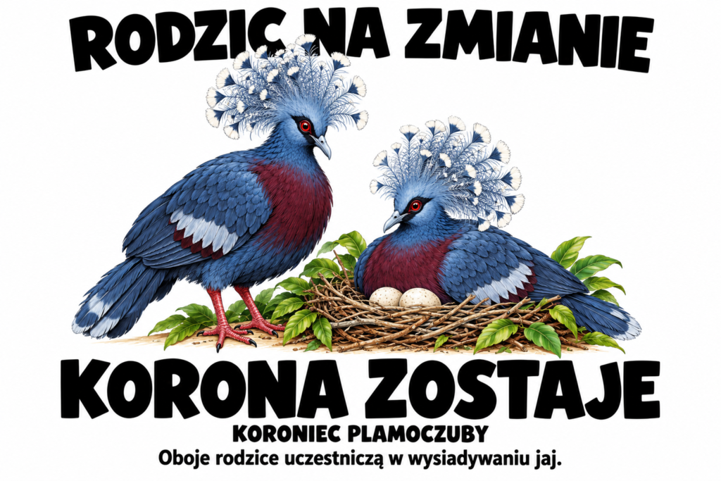 Koroniec plamoczuby — RODZIC NA ZMIANIE