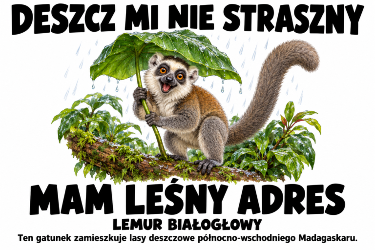 Lemur białogłowy — DESZCZ MI NIE STRASZNY