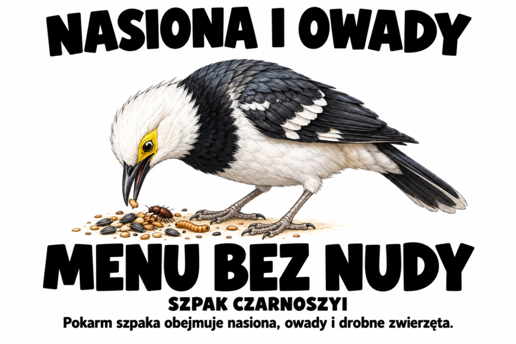 Szpak czarnoszyi — NASIONA I OWADY