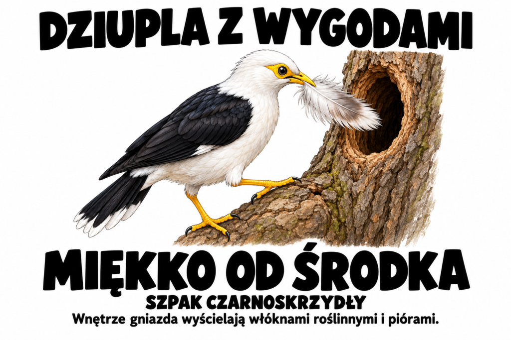 Szpak czarnoskrzydły — DZIUPLA Z WYGODAMI