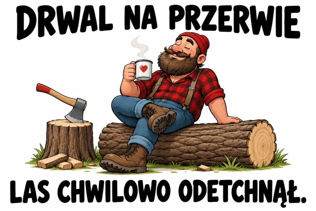 DRWAL NA PRZERWIE — LAS CHWILOWO ODETCHNĄŁ. | tabliczka Bogler 30 × 20 cm