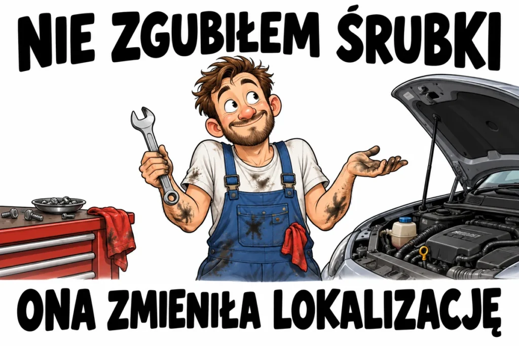 NIE ZGUBIŁEM ŚRUBKI — ONA ZMIENIŁA LOKALIZACJĘ | tabliczka Bogler 30 × 20 cm