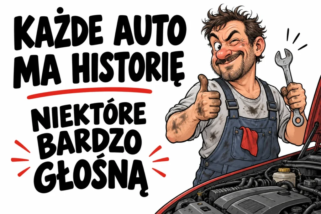 KAŻDE AUTO MA HISTORIĘ — NIEKTÓRE BARDZO GŁOŚNĄ | tabliczka Bogler 30 × 20 cm