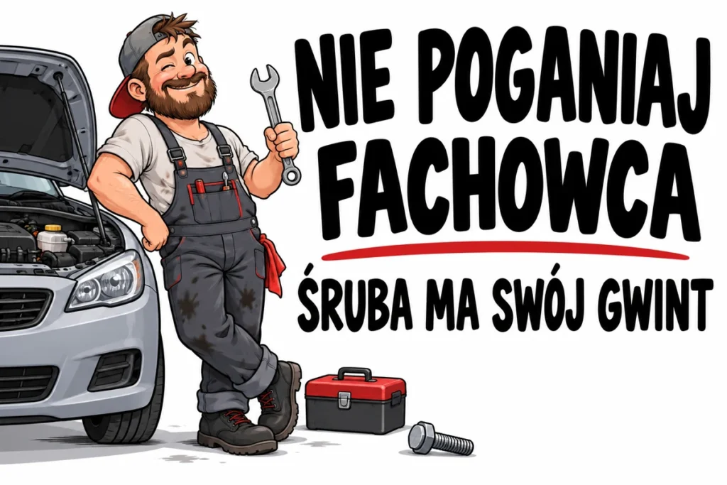 NIE POGANIAJ FACHOWCA — ŚRUBA MA SWÓJ GWINT | tabliczka Bogler 30 × 20 cm