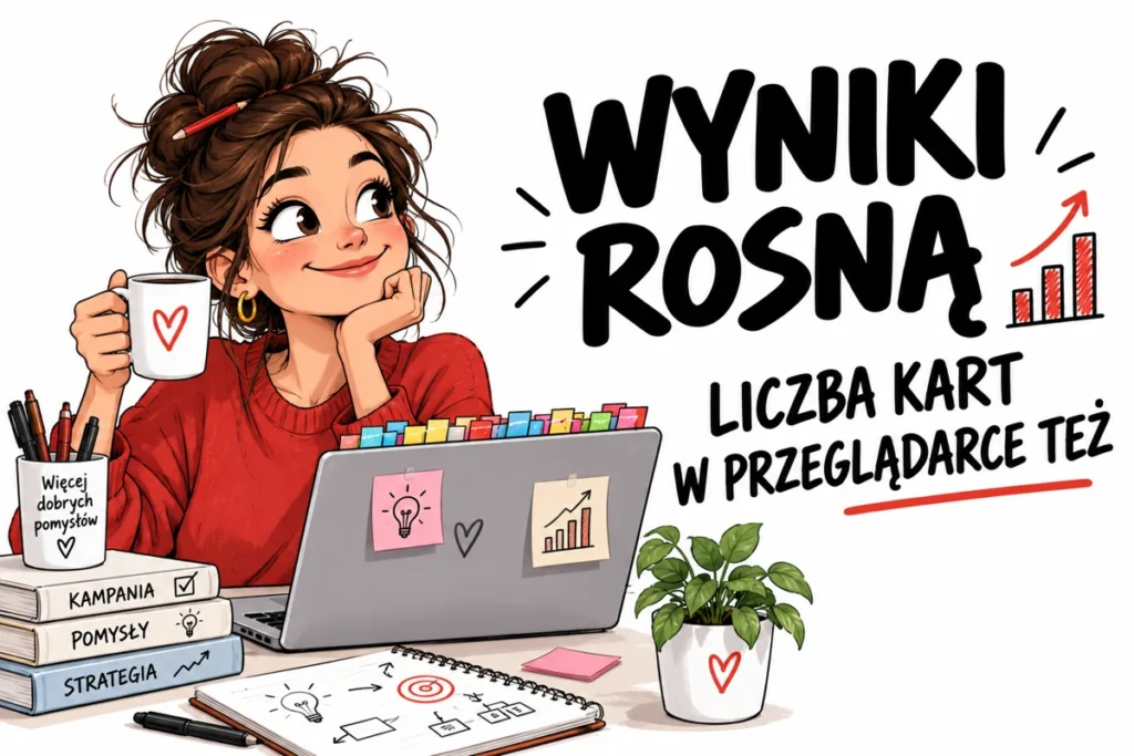 WYNIKI ROSNĄ — LICZBA KART W PRZEGLĄDARCE TEŻ | tabliczka Bogler 30 × 20 cm