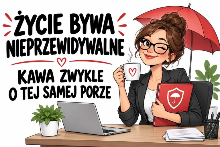 ŻYCIE BYWA NIEPRZEWIDYWALNE — KAWA ZWYKLE O TEJ SAMEJ PORZE | tabliczka Bogler 30 × 20 cm