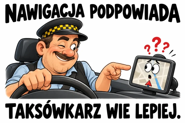 NAWIGACJA PODPOWIADA — TAKSÓWKARZ WIE LEPIEJ. | tabliczka Bogler 30 × 20 cm