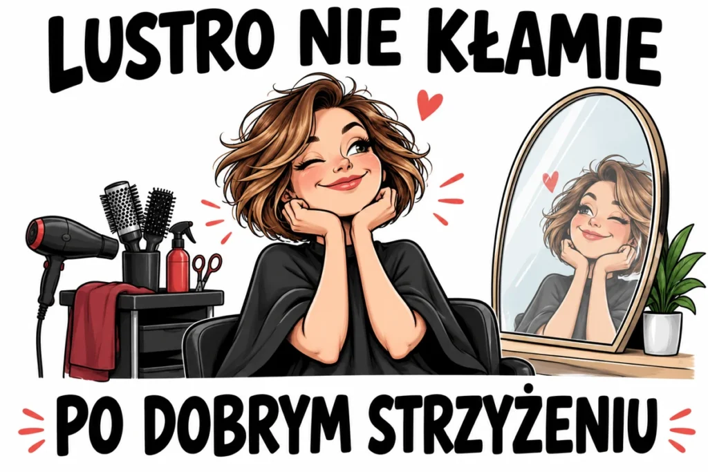 LUSTRO NIE KŁAMIE — PO DOBRYM STRZYŻENIU | tabliczka Bogler 30 × 20 cm
