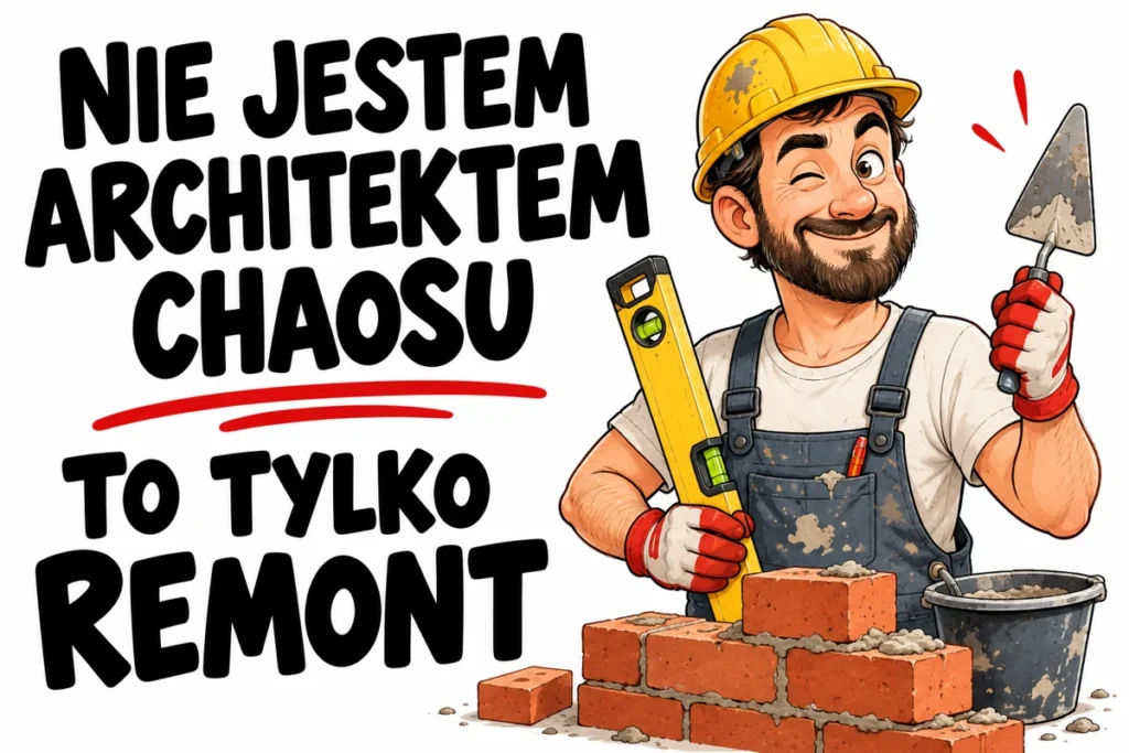 NIE JESTEM ARCHITEKTEM CHAOSU — TO TYLKO REMONT | tabliczka Bogler 30 × 20 cm