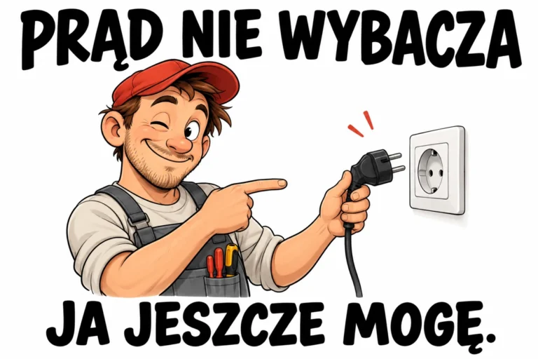 PRĄD NIE WYBACZA — JA JESZCZE MOGĘ. | tabliczka Bogler 30 × 20 cm