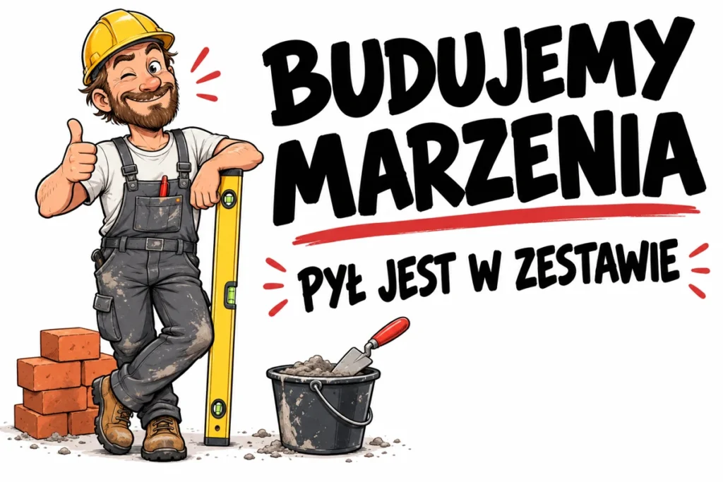 BUDUJEMY MARZENIA — PYŁ JEST W ZESTAWIE | tabliczka Bogler 30 × 20 cm