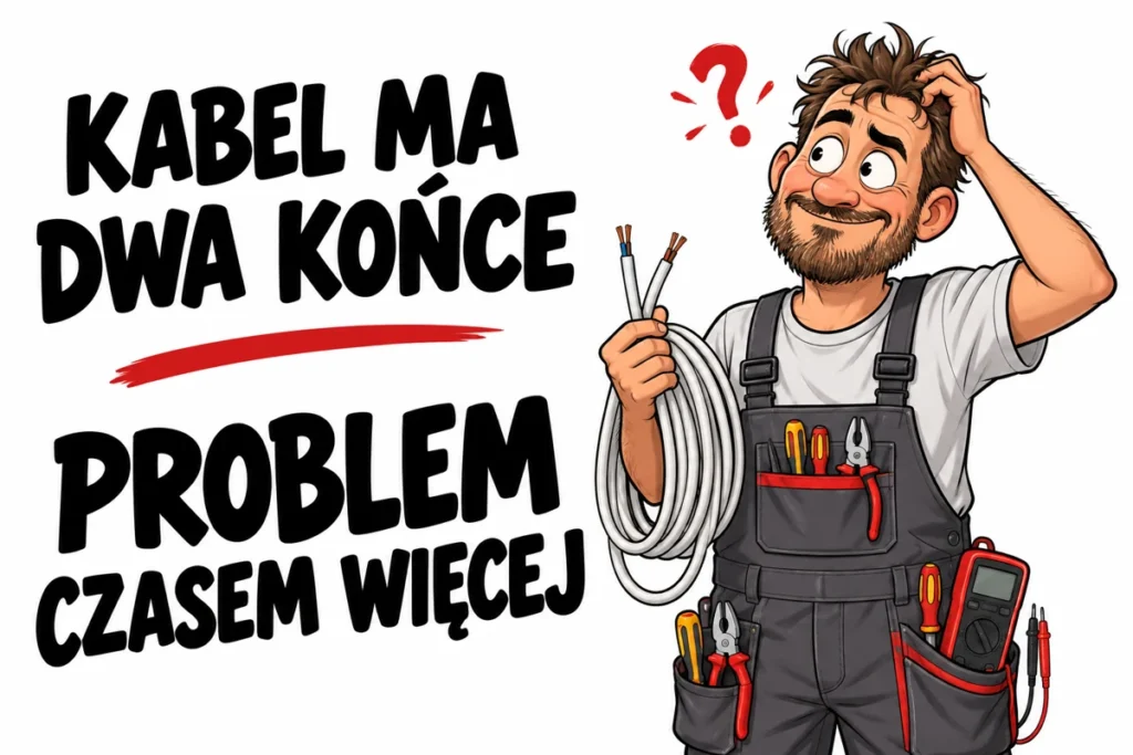KABEL MA DWA KOŃCE — PROBLEM CZASEM WIĘCEJ | tabliczka Bogler 30 × 20 cm