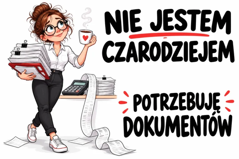 NIE JESTEM CZARODZIEJEM — POTRZEBUJĘ DOKUMENTÓW | tabliczka Bogler 30 × 20 cm