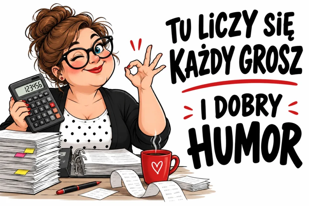 TU LICZY SIĘ KAŻDY GROSZ — I DOBRY HUMOR | tabliczka Bogler 30 × 20 cm