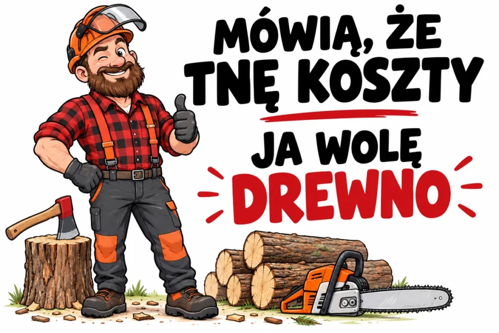 MÓWIĄ, ŻE TNĘ KOSZTY — JA WOLĘ DREWNO | tabliczka Bogler 30 × 20 cm