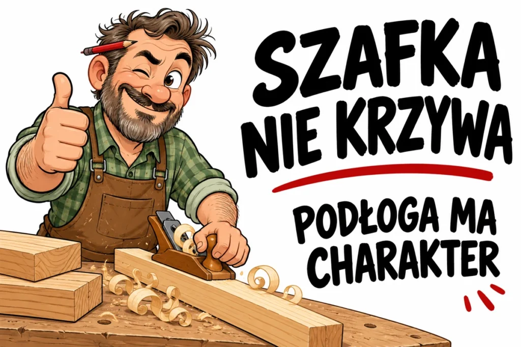 SZAFKA NIE KRZYWA — PODŁOGA MA CHARAKTER | tabliczka Bogler 30 × 20 cm
