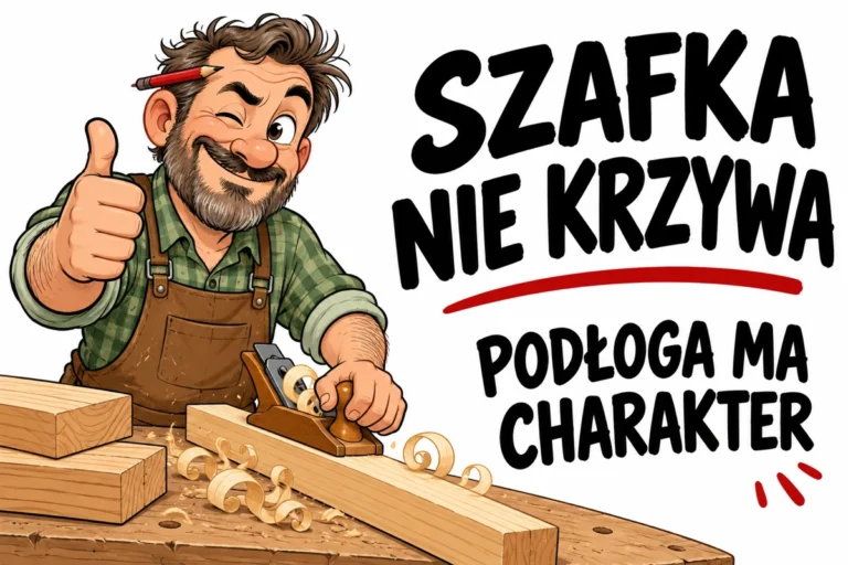 SZAFKA NIE KRZYWA — PODŁOGA MA CHARAKTER | tabliczka Bogler 30 × 20 cm