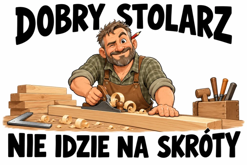 DOBRY STOLARZ — NIE IDZIE NA SKRÓTY | tabliczka Bogler 30 × 20 cm