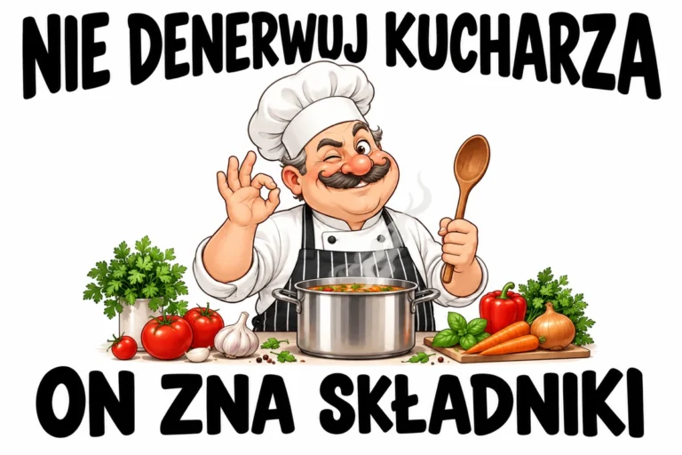 NIE DENERWUJ KUCHARZA — ON ZNA SKŁADNIKI | tabliczka Bogler 30 × 20 cm