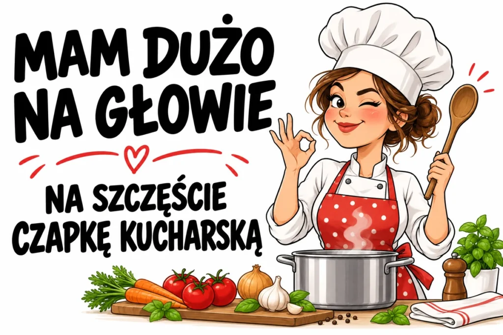 MAM DUŻO NA GŁOWIE — NA SZCZĘŚCIE CZAPKĘ KUCHARSKĄ | tabliczka Bogler 30 × 20 cm