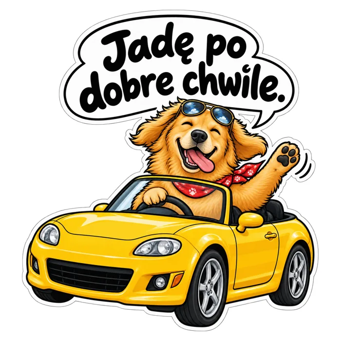 Jadę po dobre chwile. — ilustracja na auto