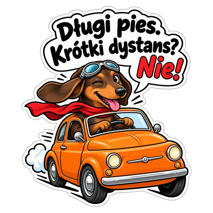 Długi pies. Krótki dystans? Nie! — ilustracja na auto