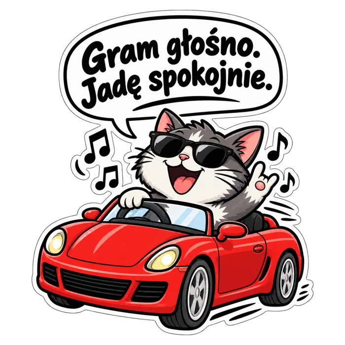 Gram głośno. Jadę spokojnie. — ilustracja na auto