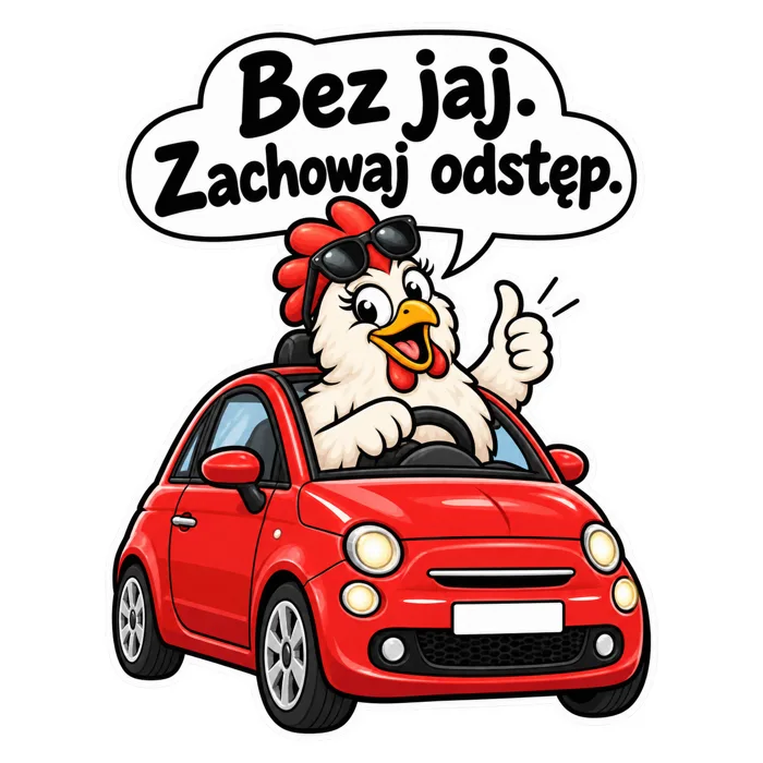 Bez jaj. Zachowaj odstęp. — ilustracja na auto